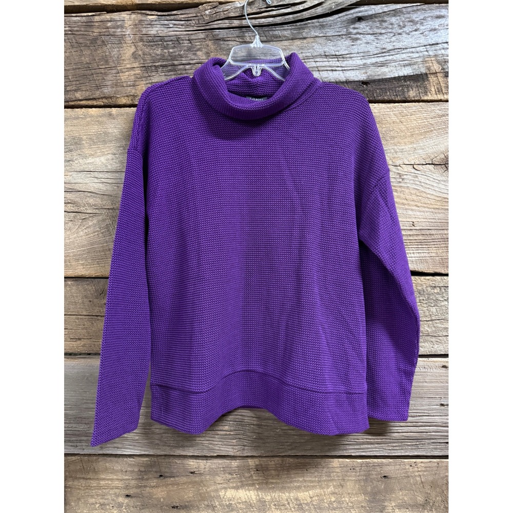 Talbots Purple Waffle Knit Turtleneck Sweater Size Medium Drop Shoulder Pullover
